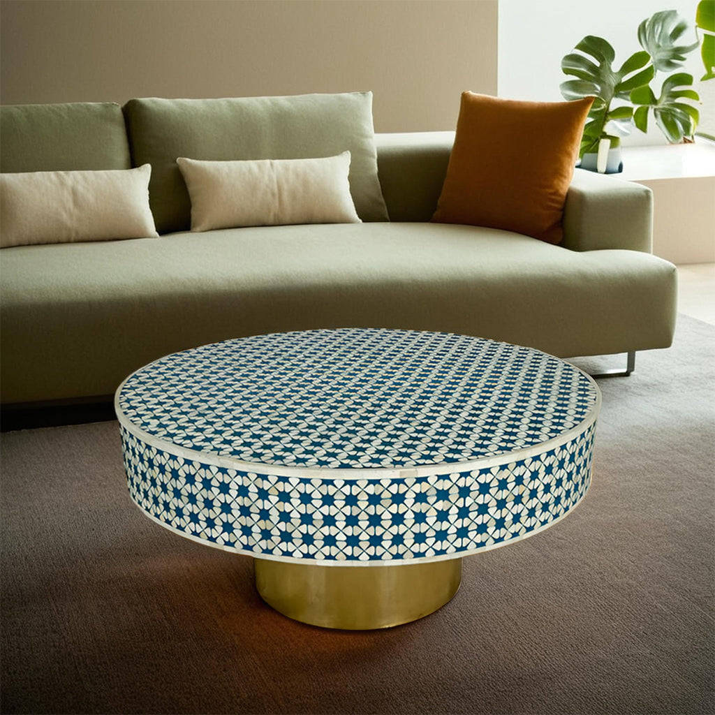 Bone Inlay Floral Grey Round Coffee Table