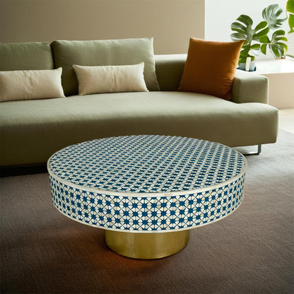 Bone Inlay Floral Grey Round Coffee Table