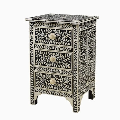 Black Bone Inlay Floral Bedside