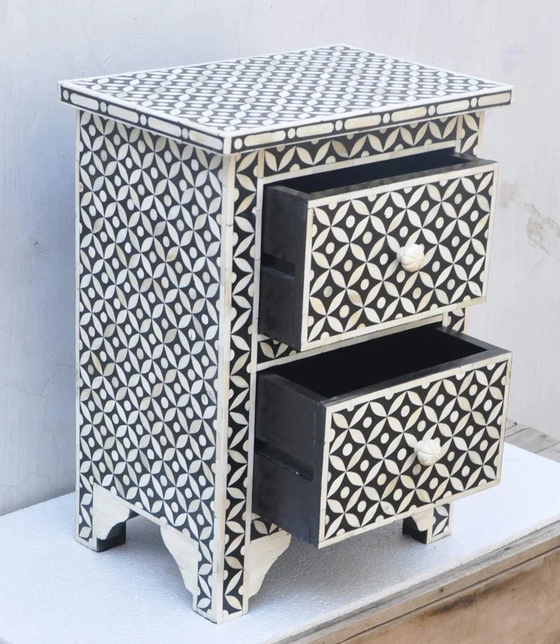 Handmade Bone Inlay Star eye Pattern Nightstand