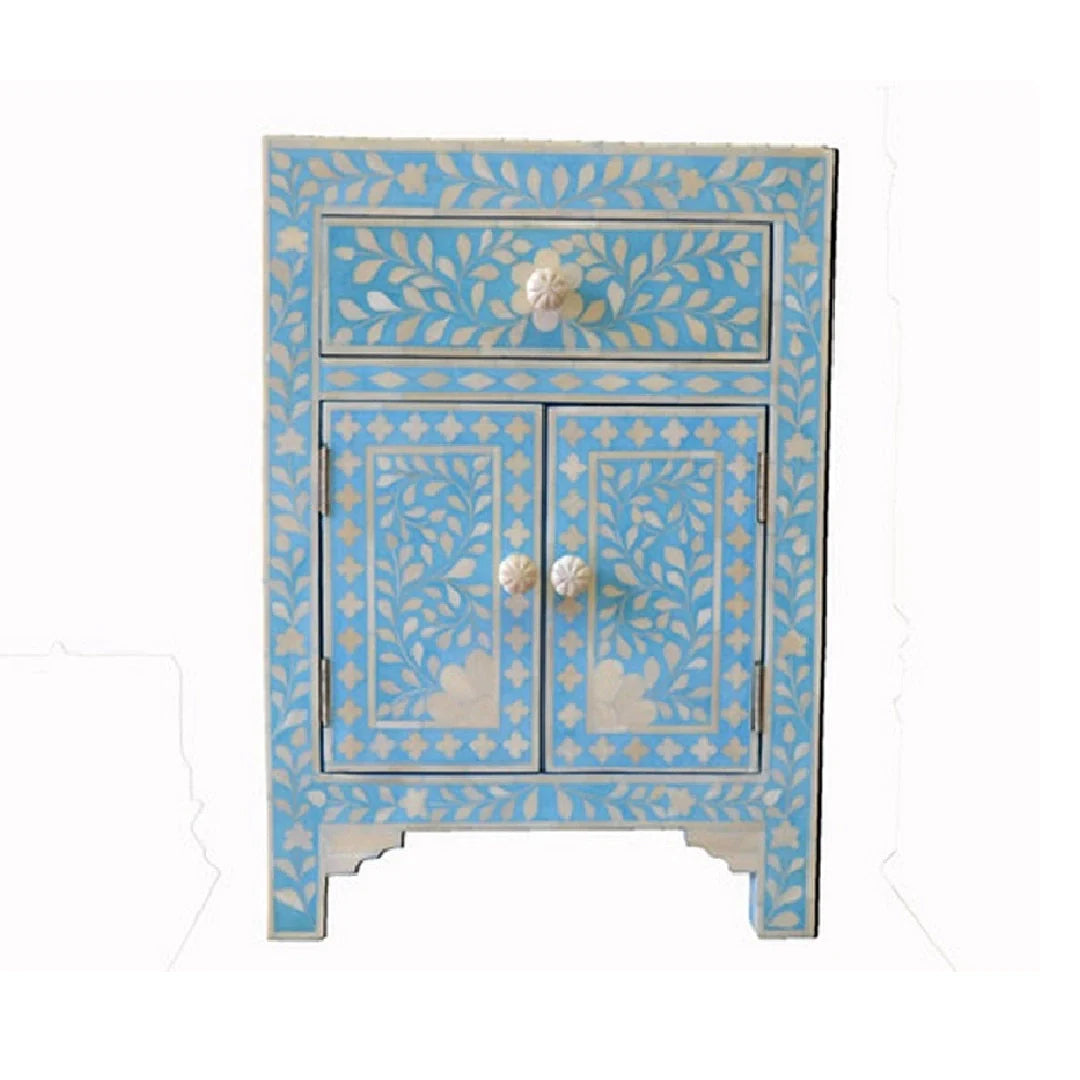 Handmade Bone Inlay Blue Nightstand