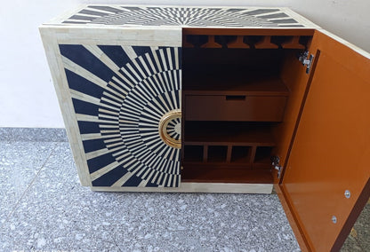 Personalized Handmade Bone Inlay Bar Cabinet