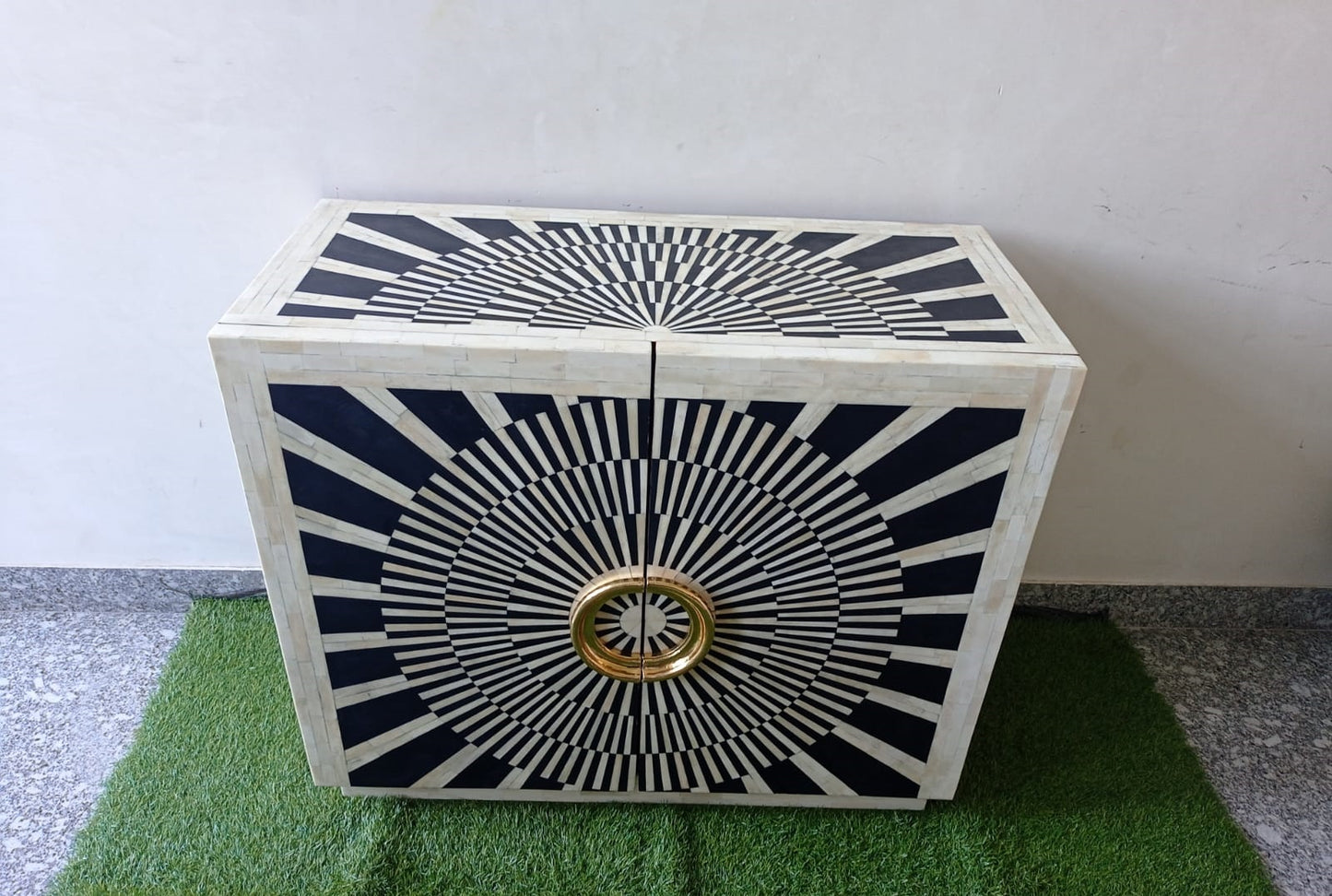 Personalized Handmade Bone Inlay Bar Cabinet