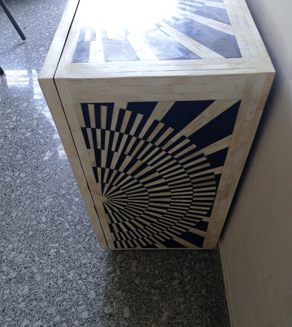 Personalized Handmade Bone Inlay Bar Cabinet