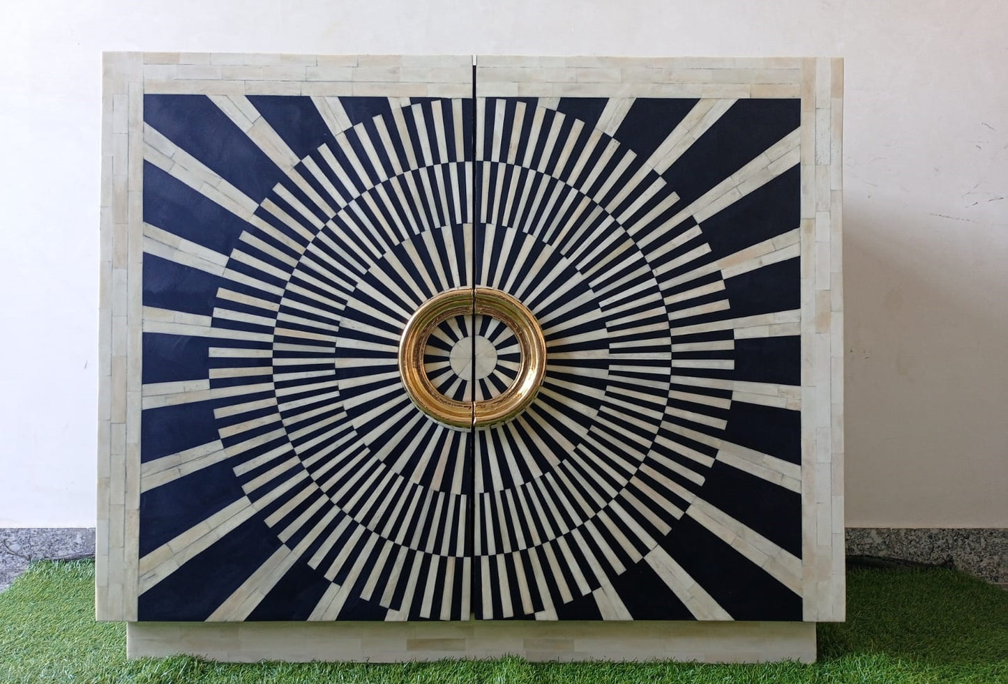 Personalized Handmade Bone Inlay Bar Cabinet
