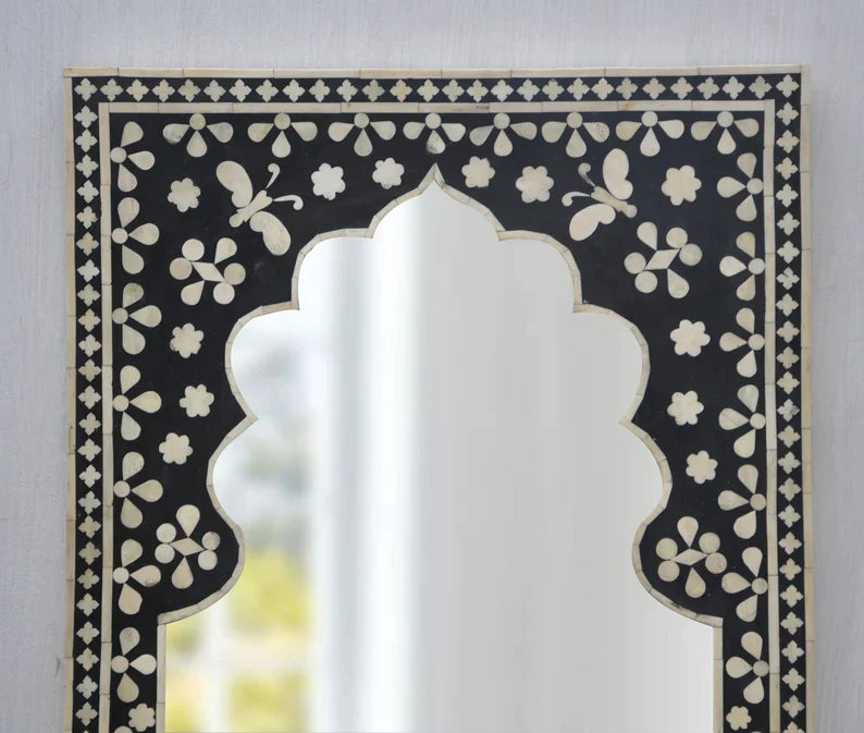 Bone Inlay Black Butterfly Pattern Mirror Frames with Complimentary Mirror