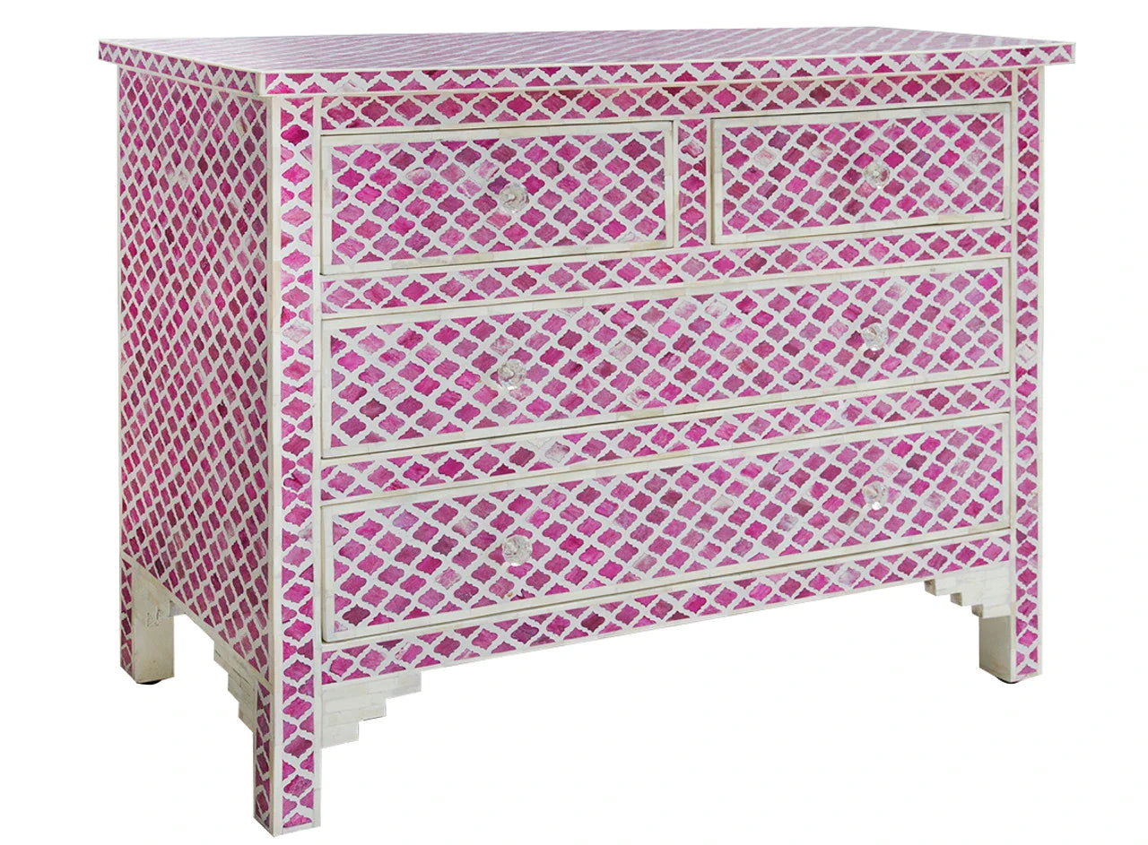 Bone Inlay Chest Of 4 Drawers , Eye Pattern In Pink