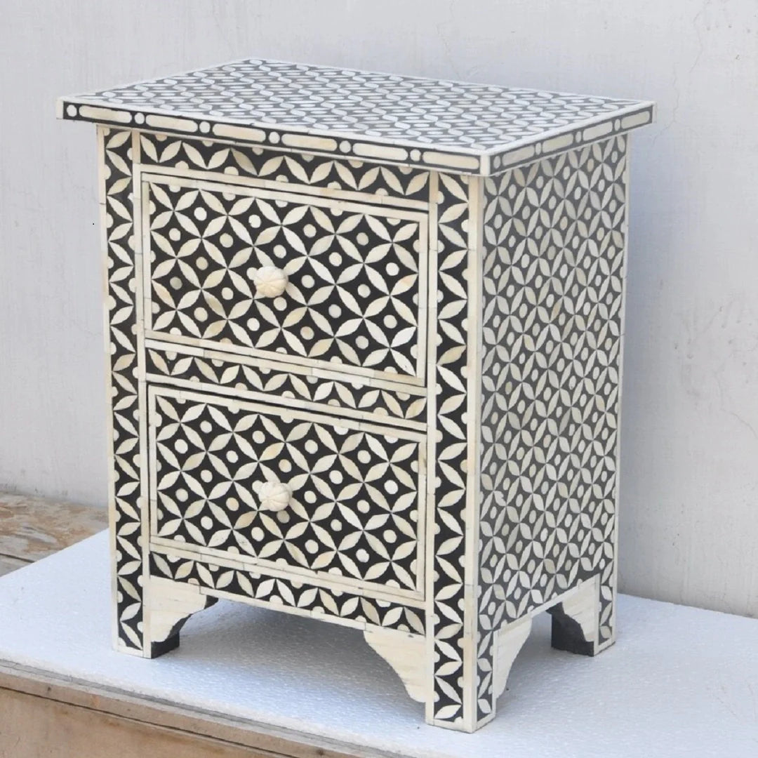 Handcrafted Bone Inlay Star eye Pattern Nightstand