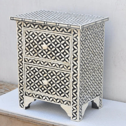 Handcrafted Bone Inlay Star eye Pattern Nightstand