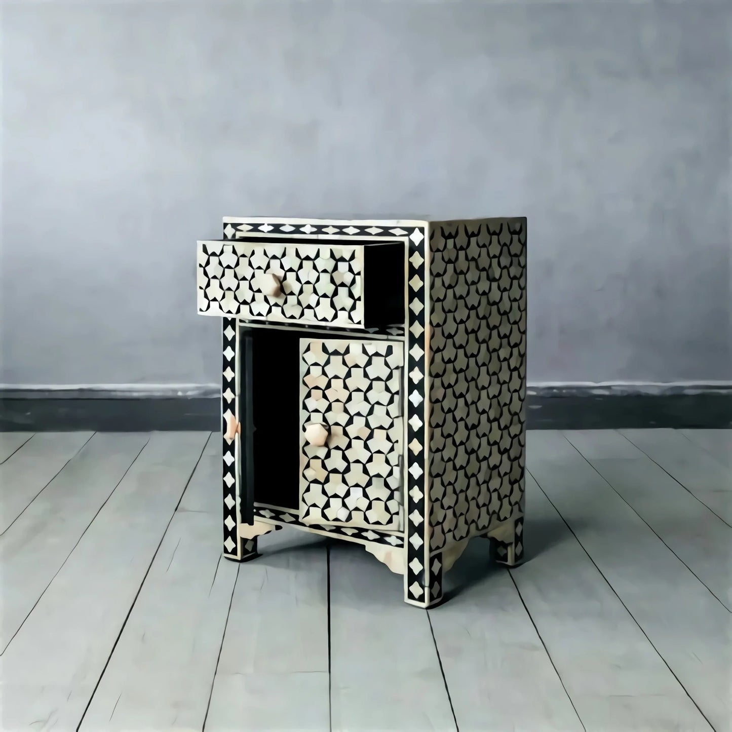 Handmade Bone Inlay Taruga Pattern Nightstand