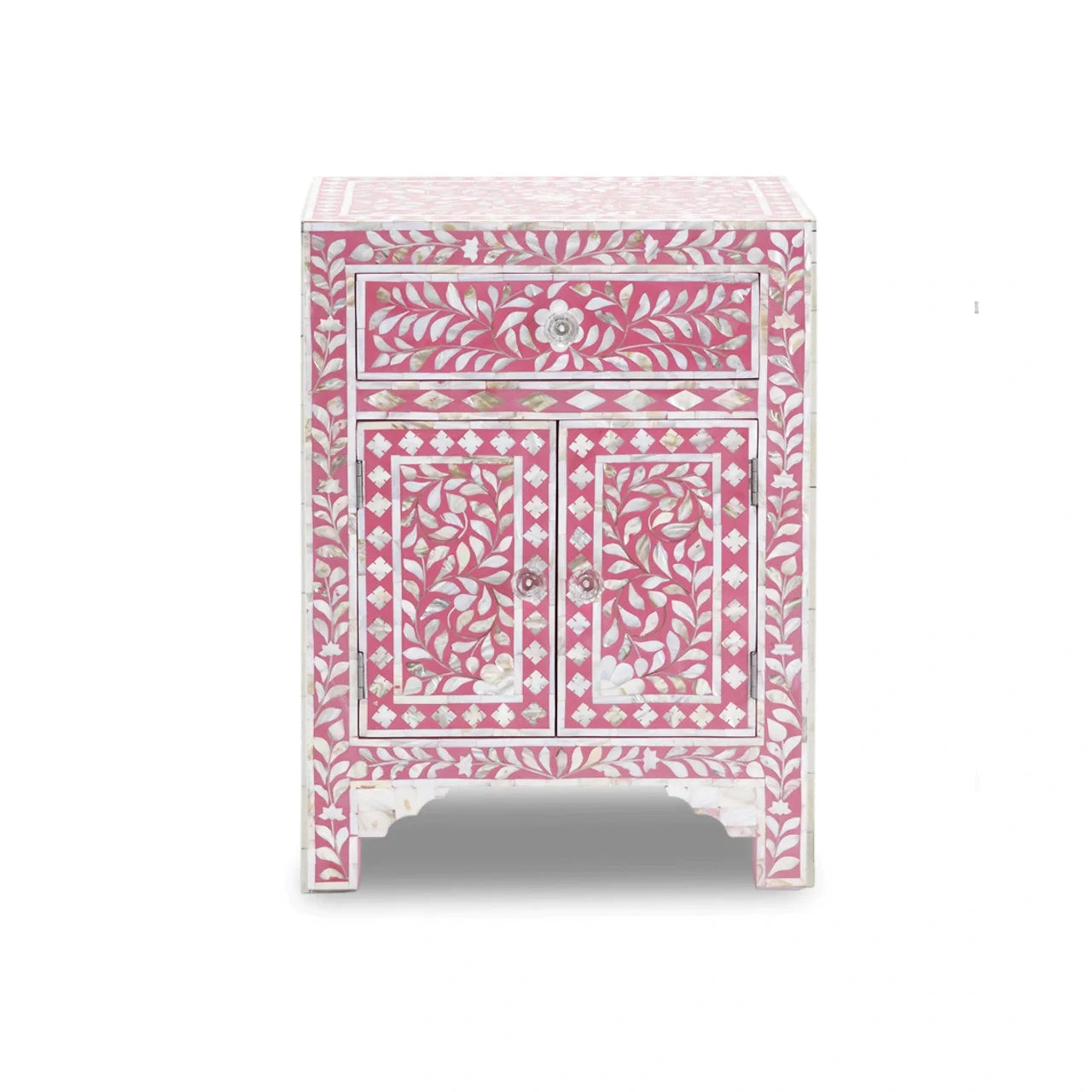Handmade Pink Mother of Pearl handmade vintage bedside table for living room