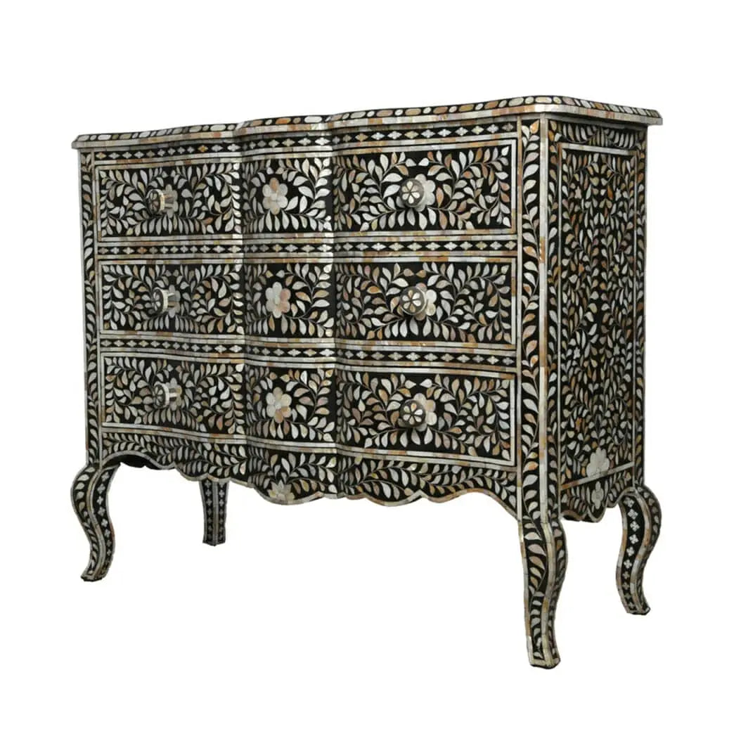 Handmade Black mother of pearl vintage antique Chest of 3 drawers for living home