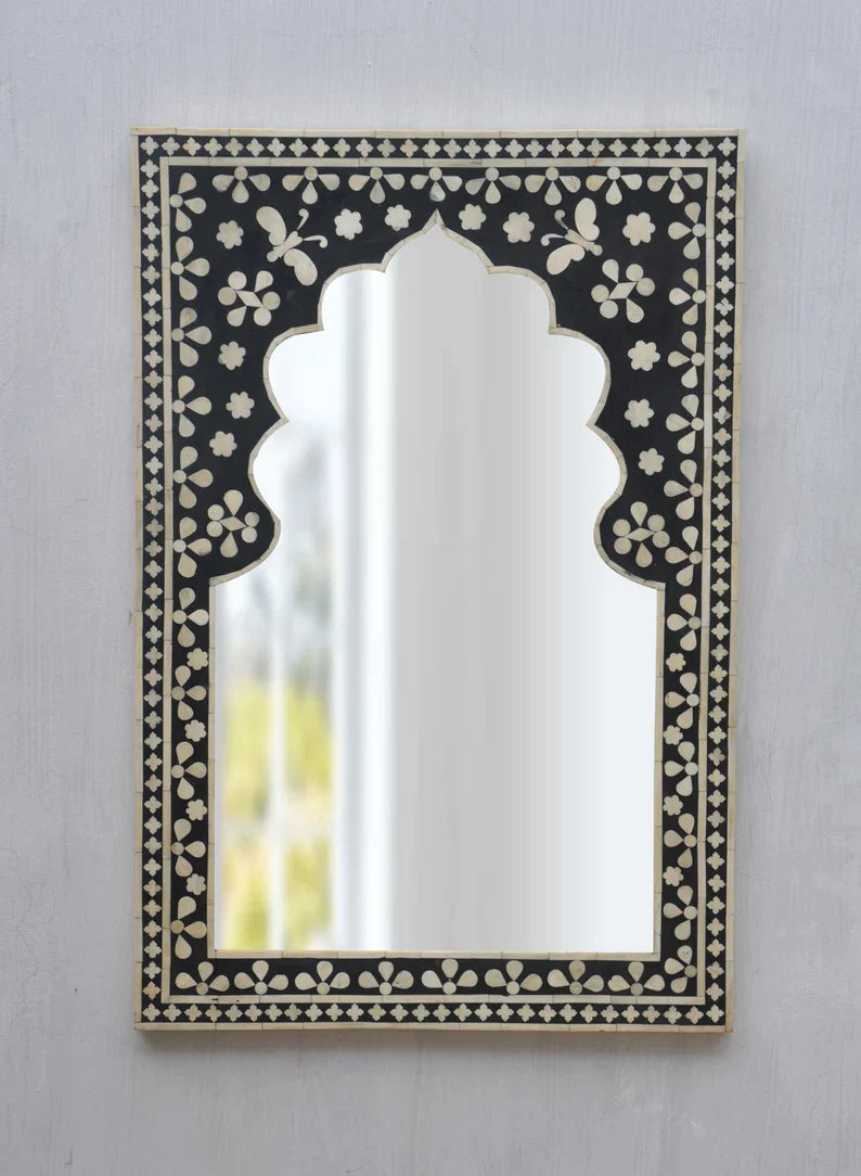 Bone Inlay Black Butterfly Pattern Mirror Frames with Complimentary Mirror