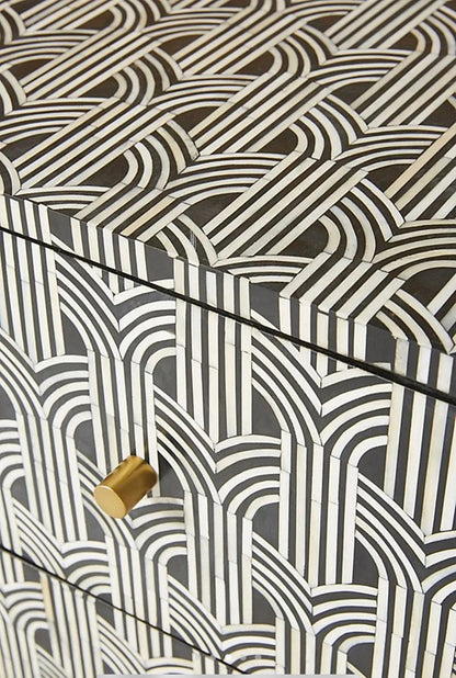 Handmade Bone Inlay Geometric Pattern Bedside