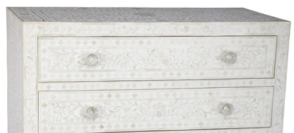 Bone Inlay Chest Of 6 Drawers, Floral Pattern In White