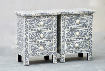 Grey Floral Pattern Nightstand