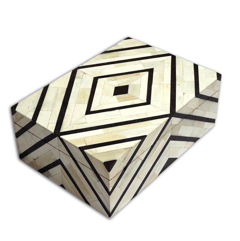 Square Bone Box Inlay Bone Inlay Geometric Jewellery Box for Women- White – Bone Inlay Arts