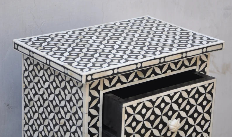 Handcrafted Bone Inlay Star eye Pattern Bedside