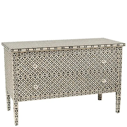 Bone Inlay Chest Of 2 Drawers, Eye Pattern In White