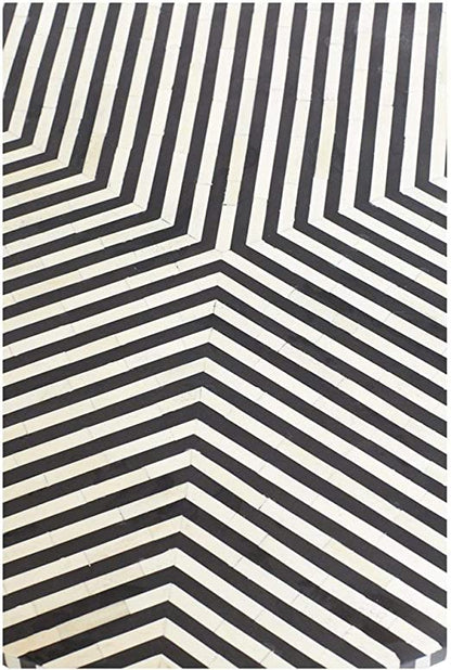Geometric Black and White Striped Round Bone Inlay Coffee Table