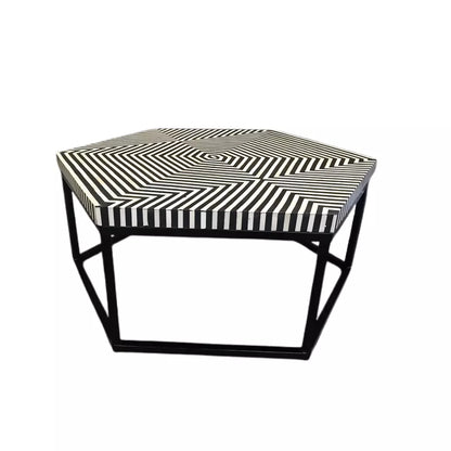 Bone Inlay Geometric Hexagonal Black Coffee Table