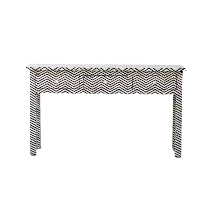HANDMADE BONE INLAY CONSOLE TABLE IN BLACK AND WHITE CHEVRON PATTERN