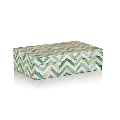 Bone Inlay Geometric Jewelry Box for Women- Green and White