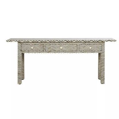 HANDMADE BONE INLAY CONSOLE TABLE BLACK CHEVRON PATTERN