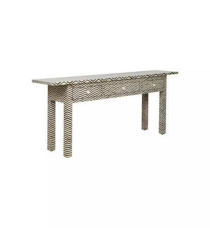HANDMADE BONE INLAY CONSOLE TABLE BLACK CHEVRON PATTERN