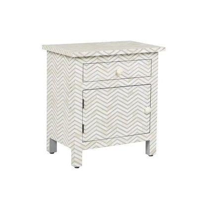 Handcrafted bone Inlay Grey Nightstand