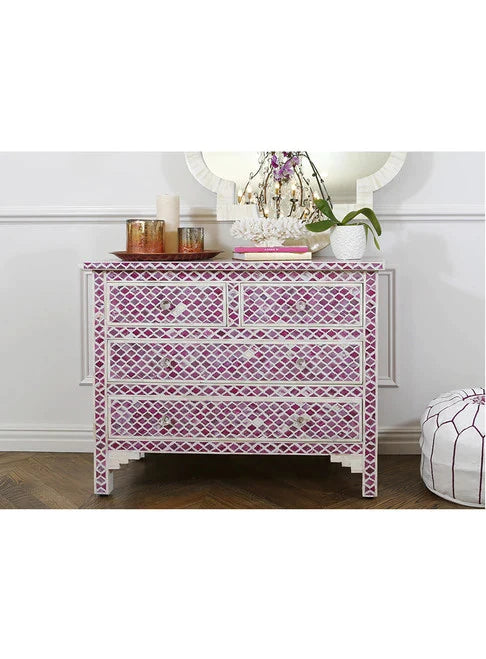 Bone Inlay Chest Of 4 Drawers , Eye Pattern In Pink