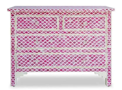 Bone Inlay Chest Of 4 Drawers , Eye Pattern In Pink