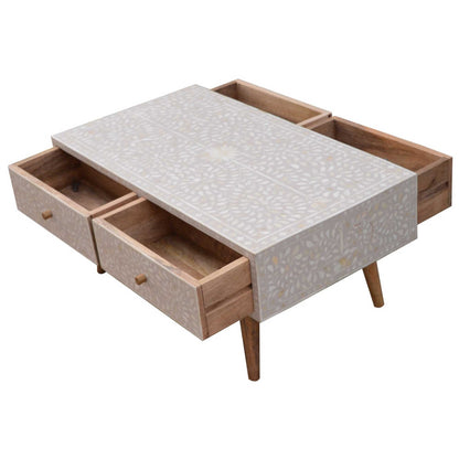 Handmade Bone Inlay Rectangle Coffee Table Customized Center Table