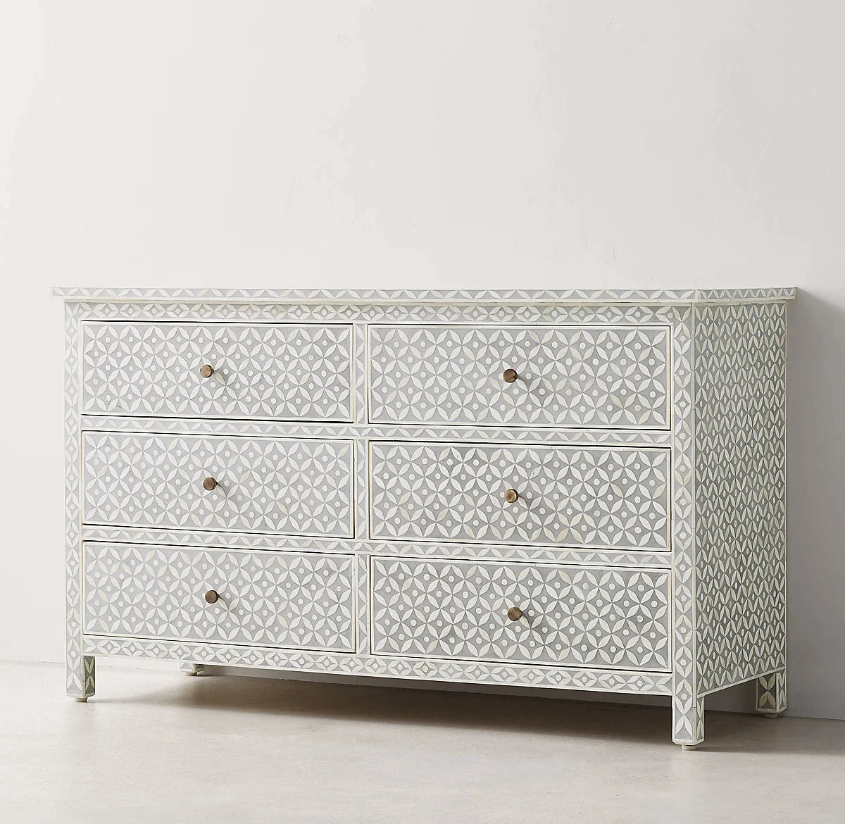 Bone Inlay Chest Of 6 Drawers, Eye Pattern In White