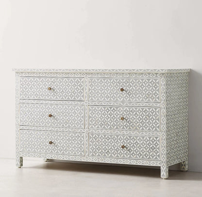 Bone Inlay Chest Of 6 Drawers, Eye Pattern In White