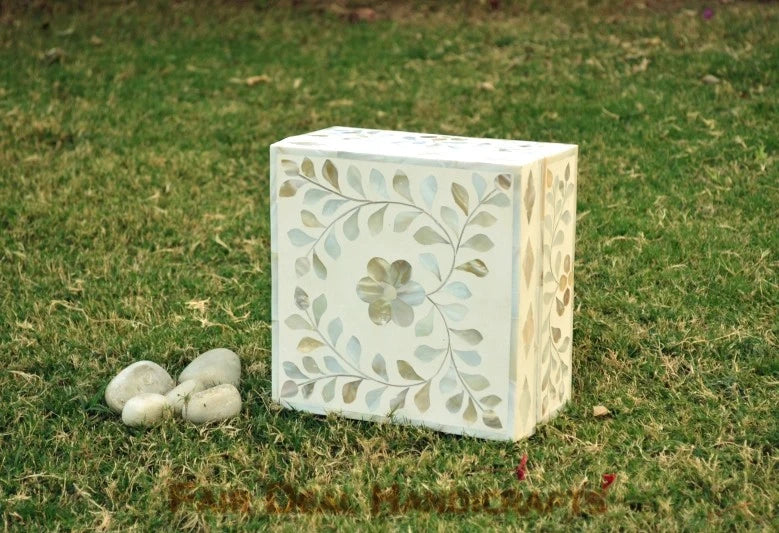 White mother of pearl inlay vintage antique personalized jewelry box for women