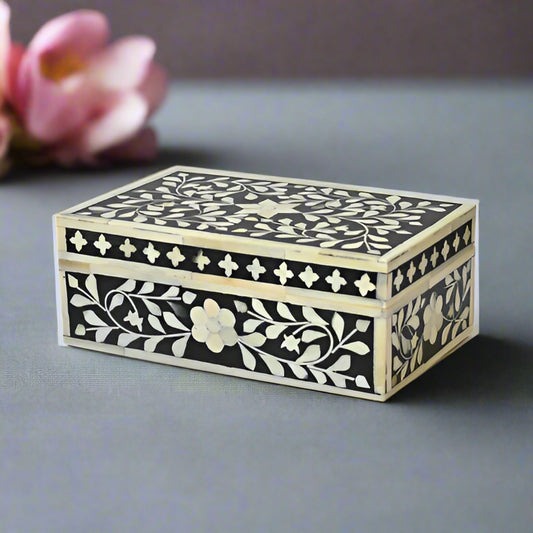 Bone inlay vintage personalized box for women - Black