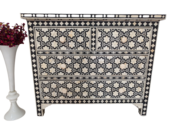 Bone Inlay Chest Of 4 Drawers , Black In Pattern