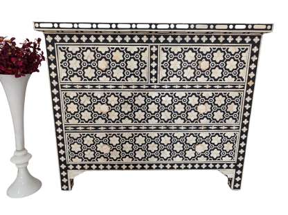 Bone Inlay Chest Of 4 Drawers , Black In Pattern