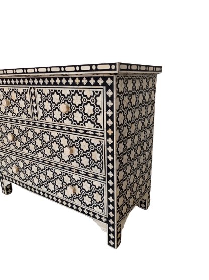 Bone Inlay Chest Of 4 Drawers , Black In Pattern