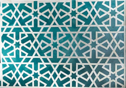 Bone Inlay Chest Of 4 Drawers , Geometric Pattern In Indigo