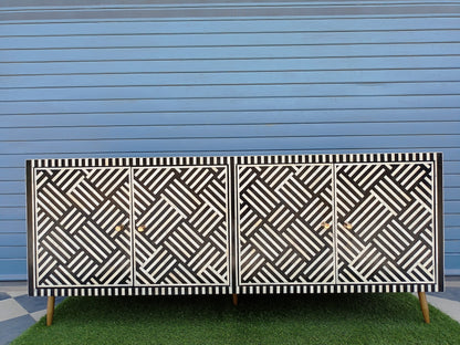 Bone Inlay Chest Of 2 Cabins, Geometric Pattern In Black