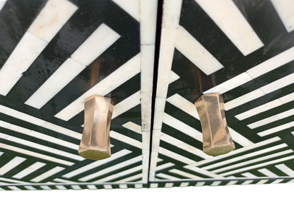 Bone Inlay Chest Of 2 Cabins, Geometric Pattern In Black