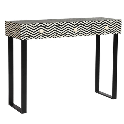 Handmade Customized Bone Inlay Chevron Pattern 3 Drawer Console Table