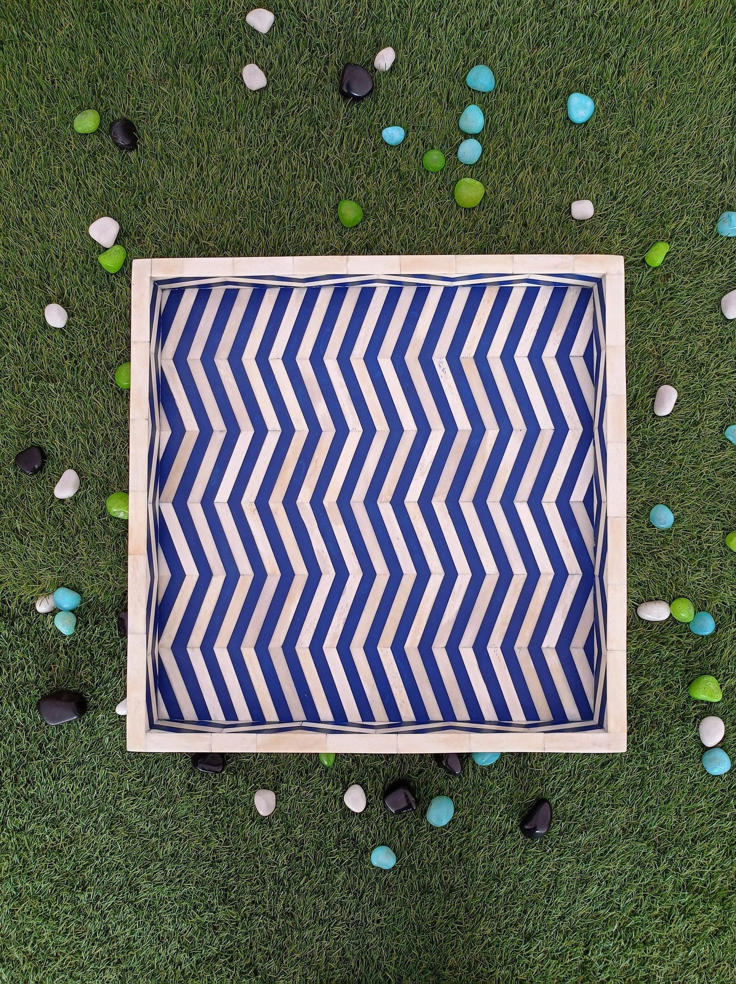 Handmade Customized Bone Inlay Square Shape Serving Tray