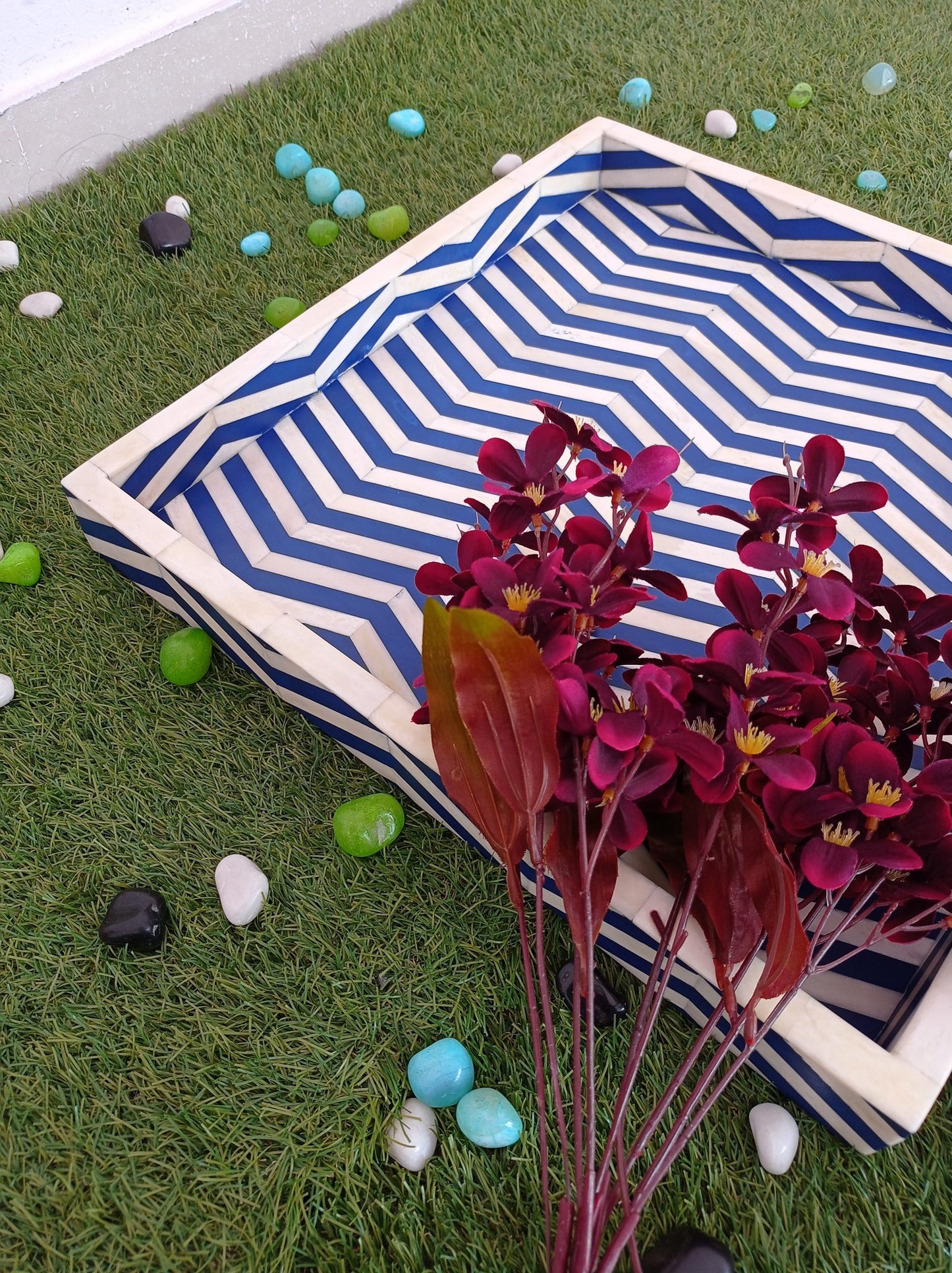 Handmade Customized Bone Inlay Square Shape Serving Tray