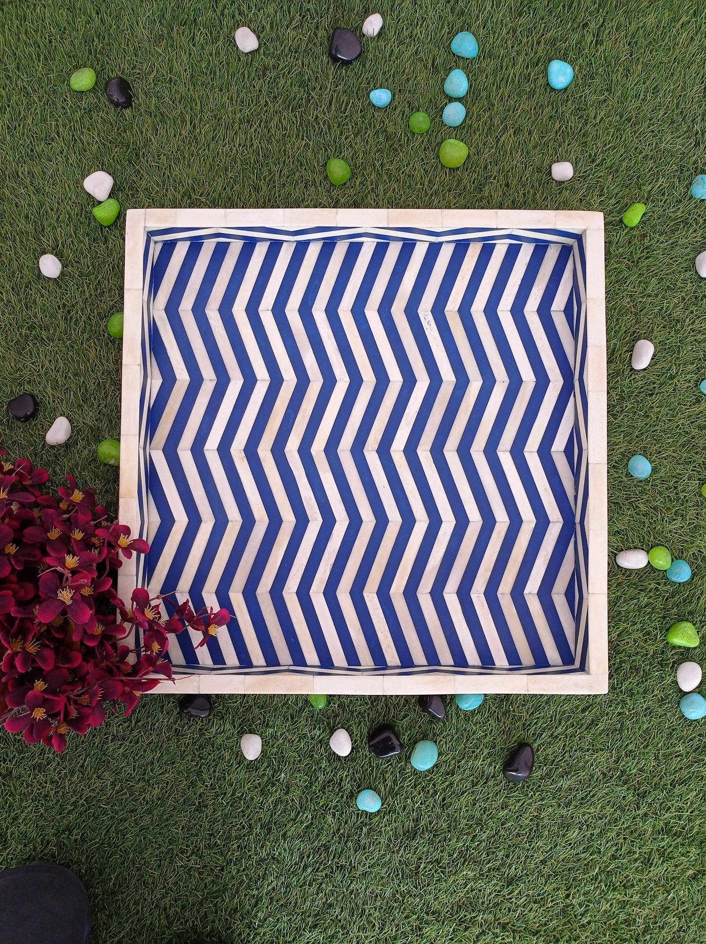 Handmade Customized Bone Inlay Square Shape Serving Tray