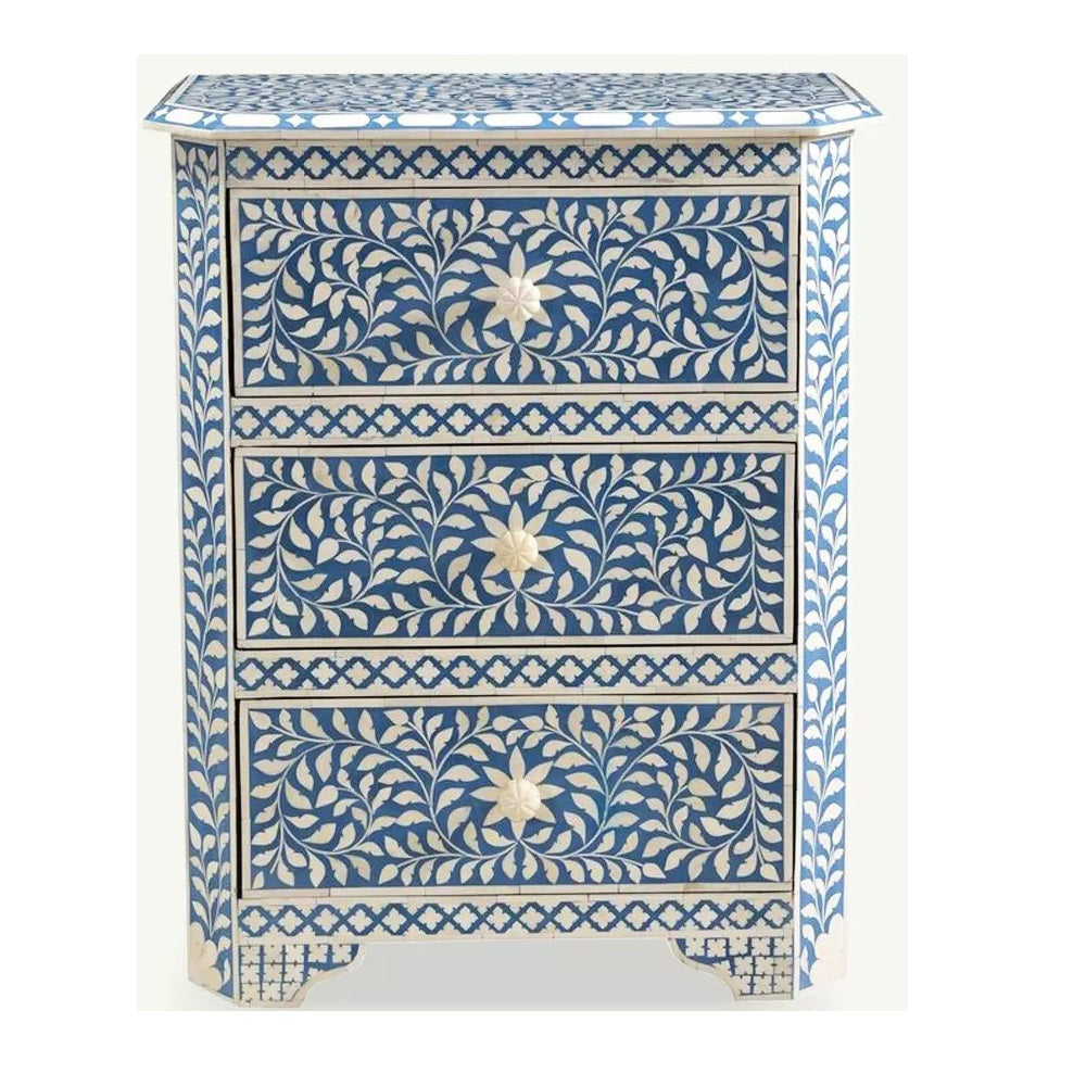 Handmade Customized Bone Inlay 3 Drawer Bedside Table