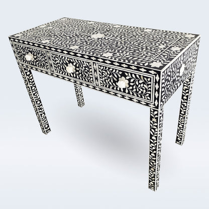 Handmade Customized Bone Inlay Floral Pattern 3 Drawer Console Table