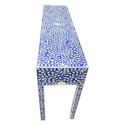 Handmade Customized Bone Inlay Floral Pattern 3 Drawer Console Table
